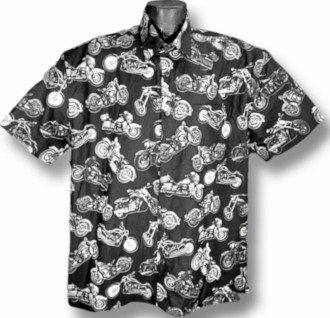 Black Motorcycle Hawaiian shirt- Made in USA- 100% Cotton
